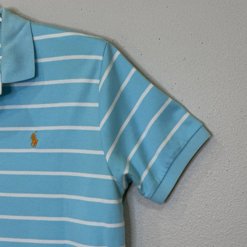 Polo Ralph Lauren Polo Shirt Mens Large Light Blue Stripe Short Sleeve Pony Logo